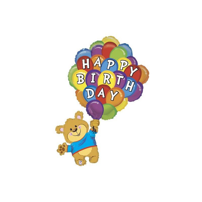 Balon urodzinowy Miś z balonami - Happy Birthday  - 107 cm
