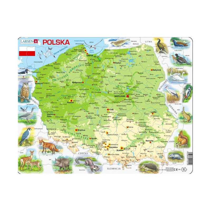 Larsen, puzzle edukacyjne, Mapa fizyczna Polski