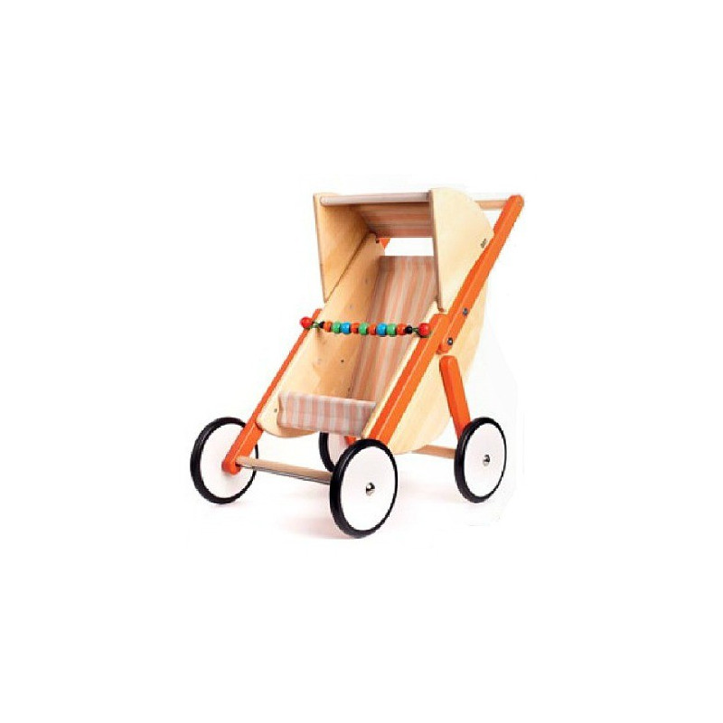 Drewniany wózek spacerówka dla lalek - Bajo 74230 - pomarańczowy