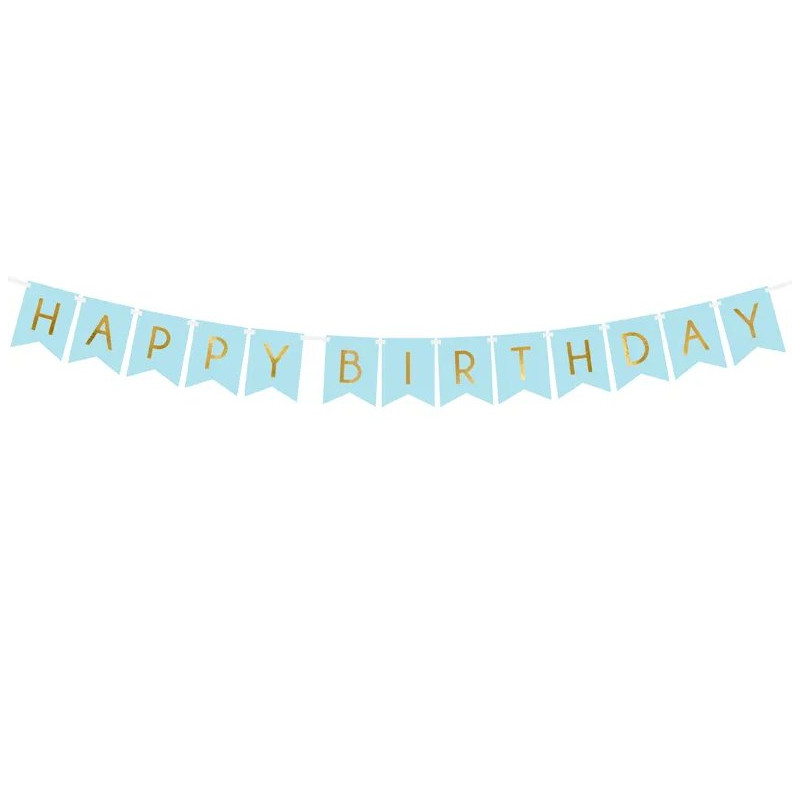 Baner (Girlanda) Happy Birthday , 15 x 175 cm - Jasny Niebieski