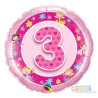 Balon urodzinowy z helem - różowa Trójka