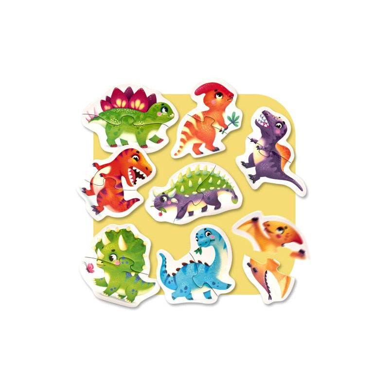 Zestaw puzzli dwuelementowych, Puzzlika, Wesołe dinozaury