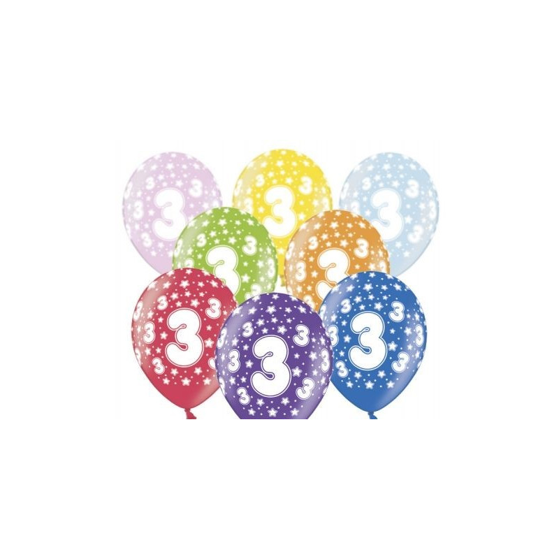 Balon 30cm Trójka -  lateksowy, różne kolory