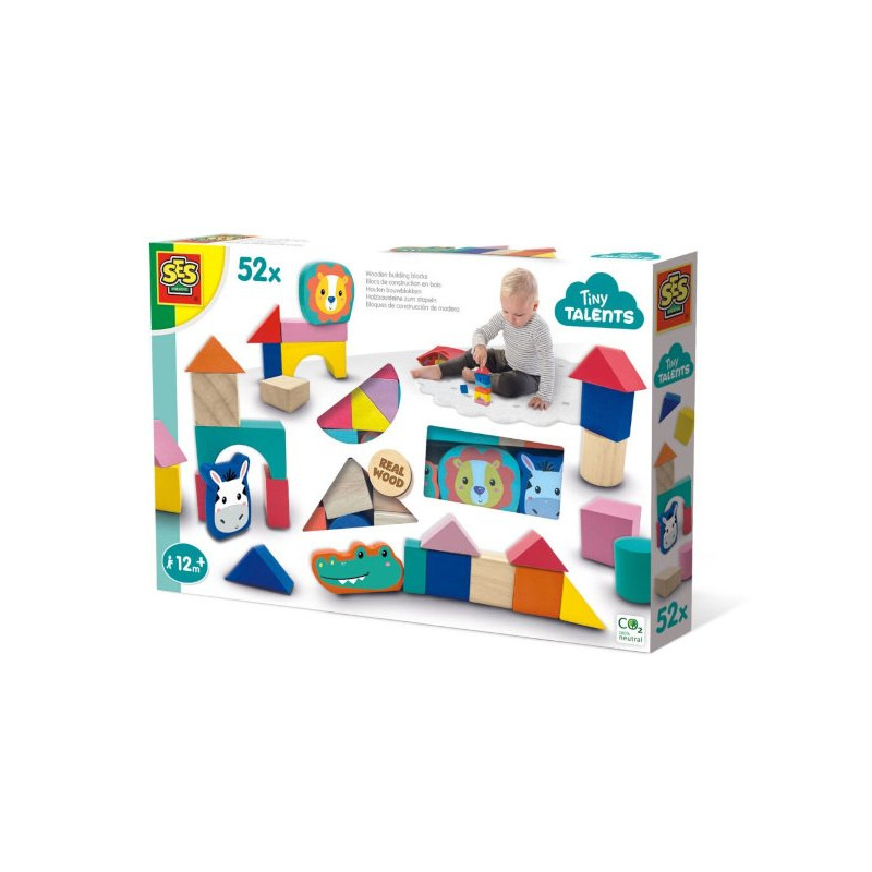 Drewniane klocki kolorowe 52 szt. - SES Creative 13143
