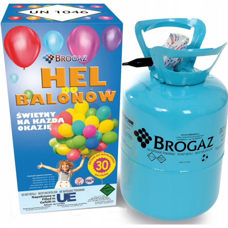 Butla z helem do balonów, jednorazowa, 0,19 m3 - na 30 balonów 23 cm